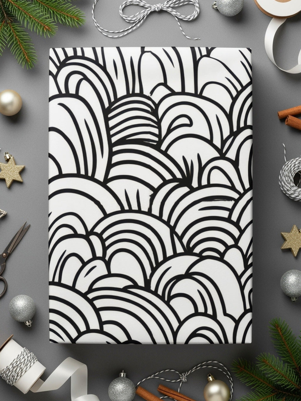 Black and White Abstract Doodle, Geometric Hills Digital Download, Modern Pattern, Seamless - Moore and Mountain