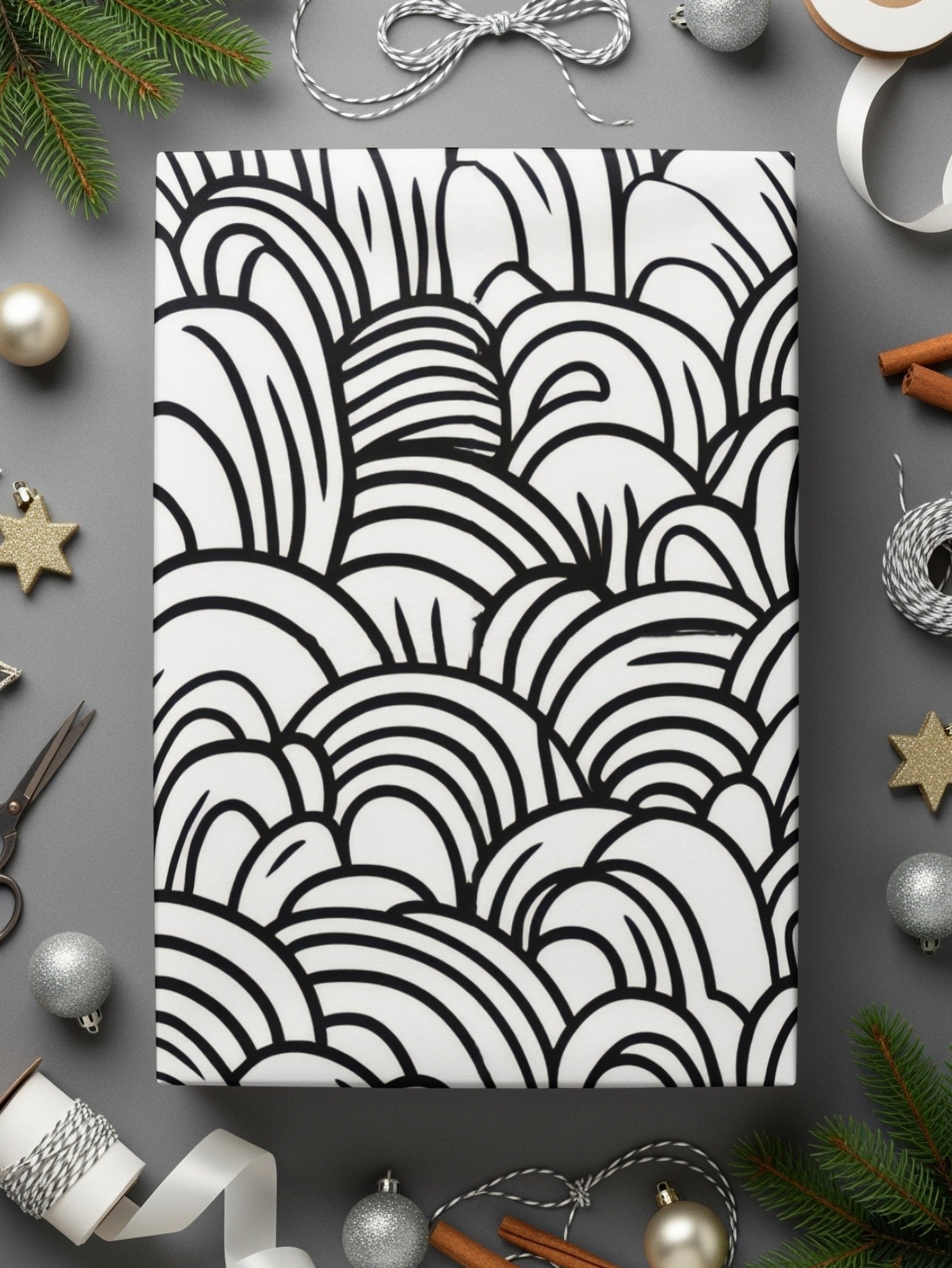 Black and White Abstract Doodle, Geometric Hills Digital Download, Modern Pattern, Seamless - Moore and Mountain