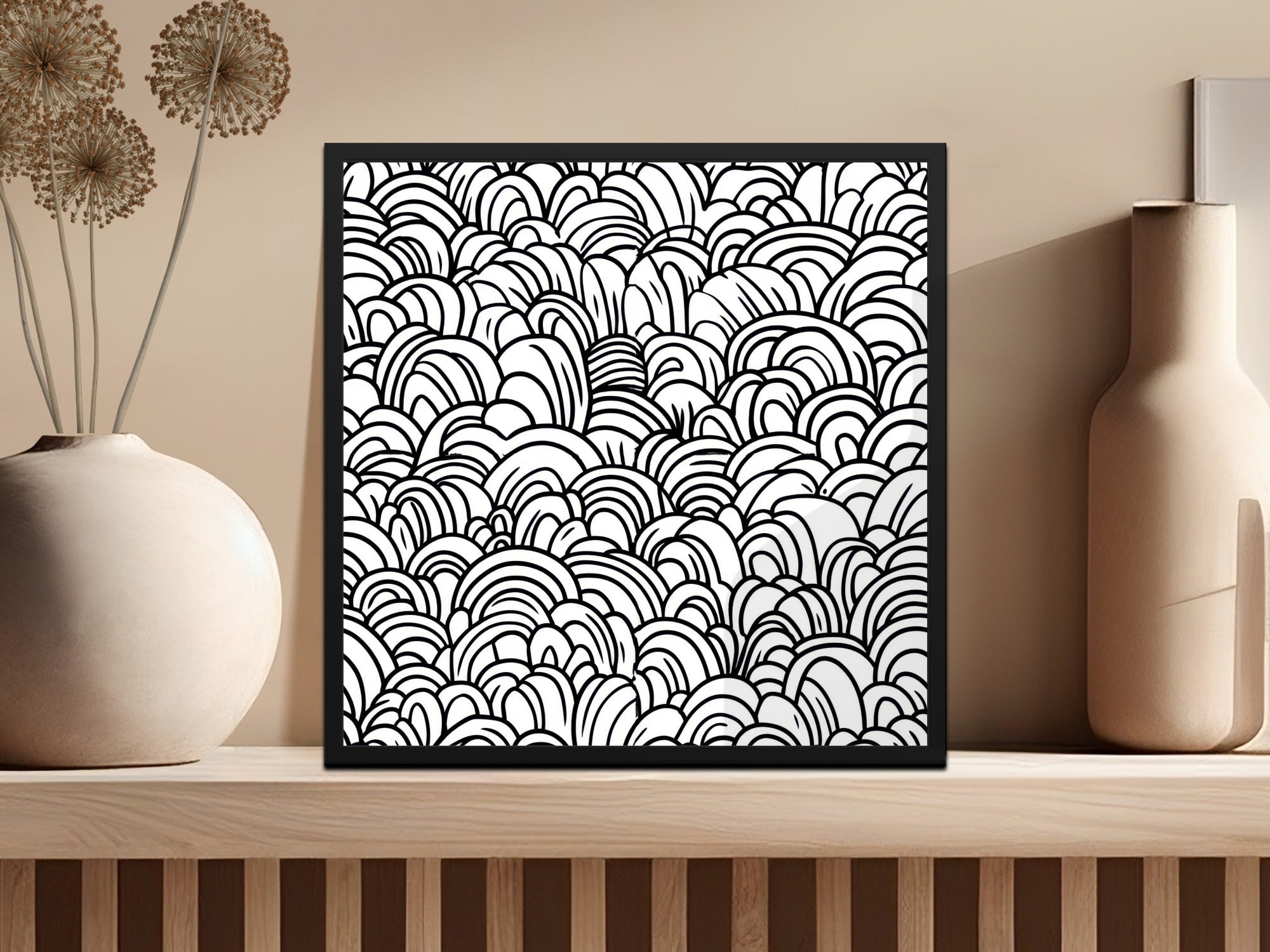 Black and White Abstract Doodle, Geometric Hills Digital Download, Modern Pattern, Seamless - Moore and Mountain