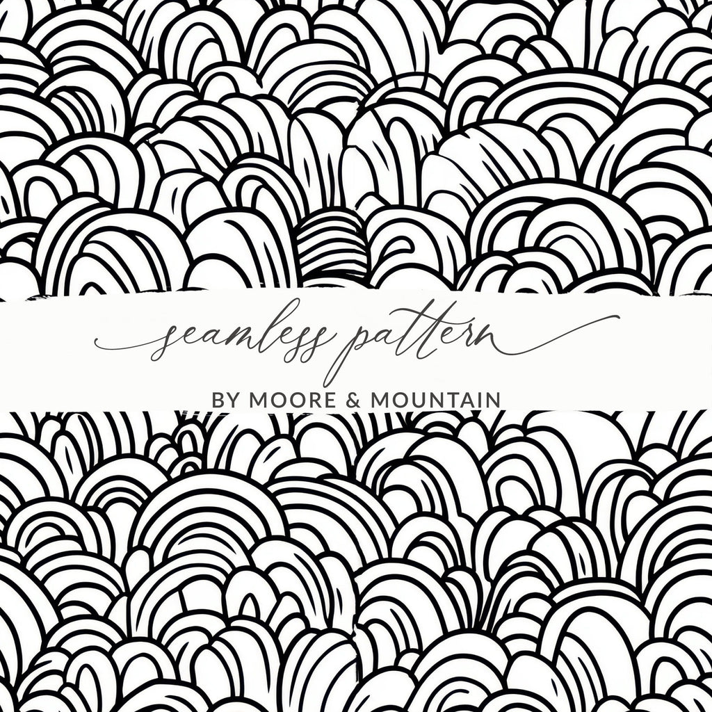 Black and White Abstract Doodle, Geometric Hills Digital Download, Modern Pattern, Seamless - Moore and Mountain