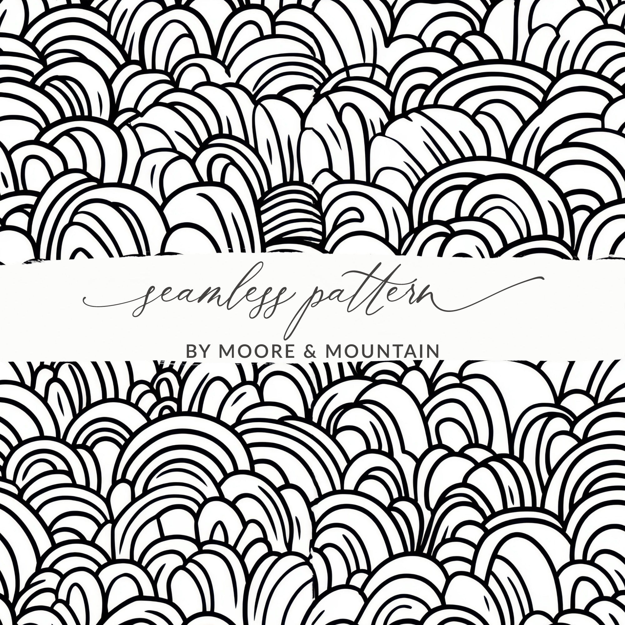 Black and White Abstract Doodle, Geometric Hills Digital Download, Modern Pattern, Seamless - Moore and Mountain