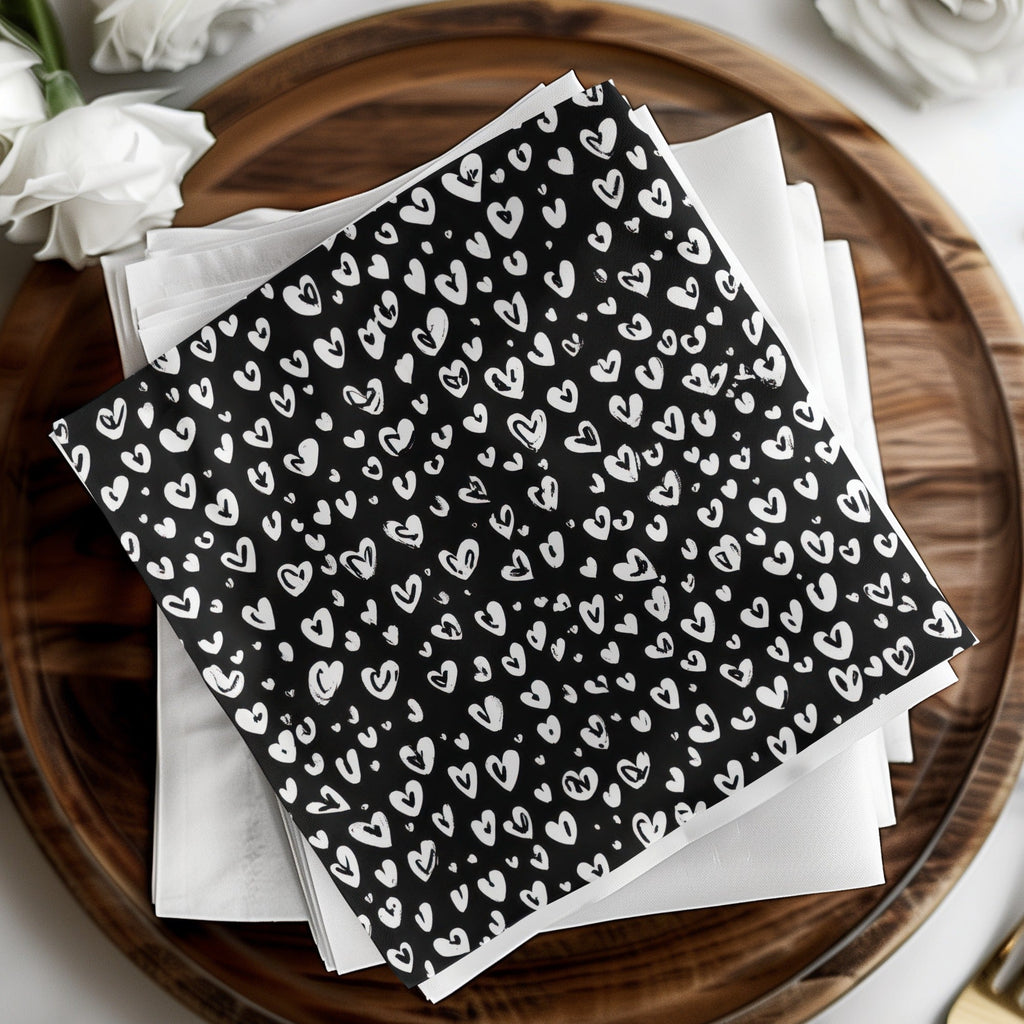 Black and White Abstract Doodle Heart Digital Paper, Cute Black Hearts Seamless Pattern - Moore and Mountain
