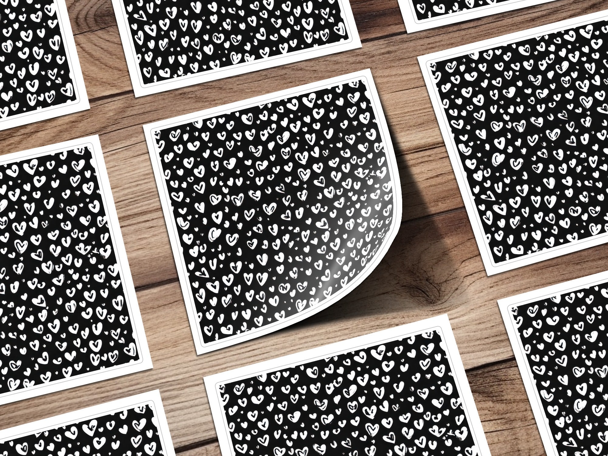 Black and White Abstract Doodle Heart Digital Paper, Cute Black Hearts Seamless Pattern - Moore and Mountain