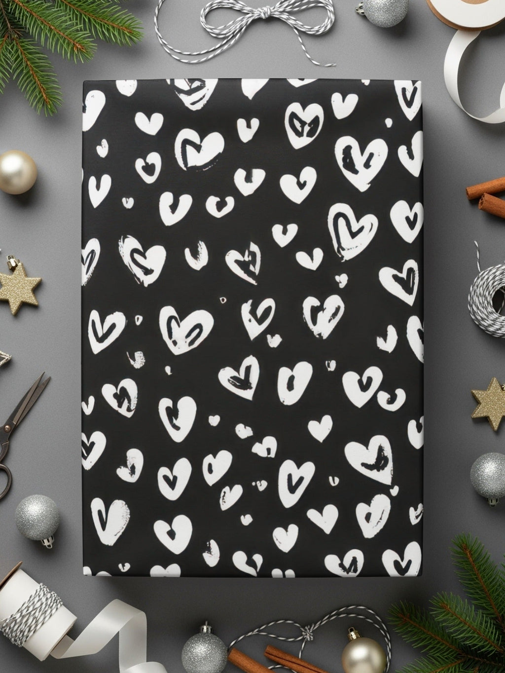 Black and White Abstract Doodle Heart Digital Paper, Cute Black Hearts Seamless Pattern - Moore and Mountain