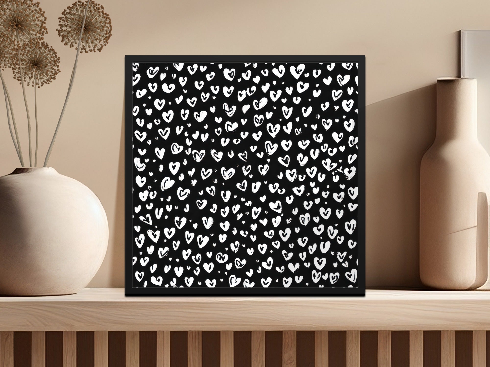 Black and White Abstract Doodle Heart Digital Paper, Cute Black Hearts Seamless Pattern - Moore and Mountain