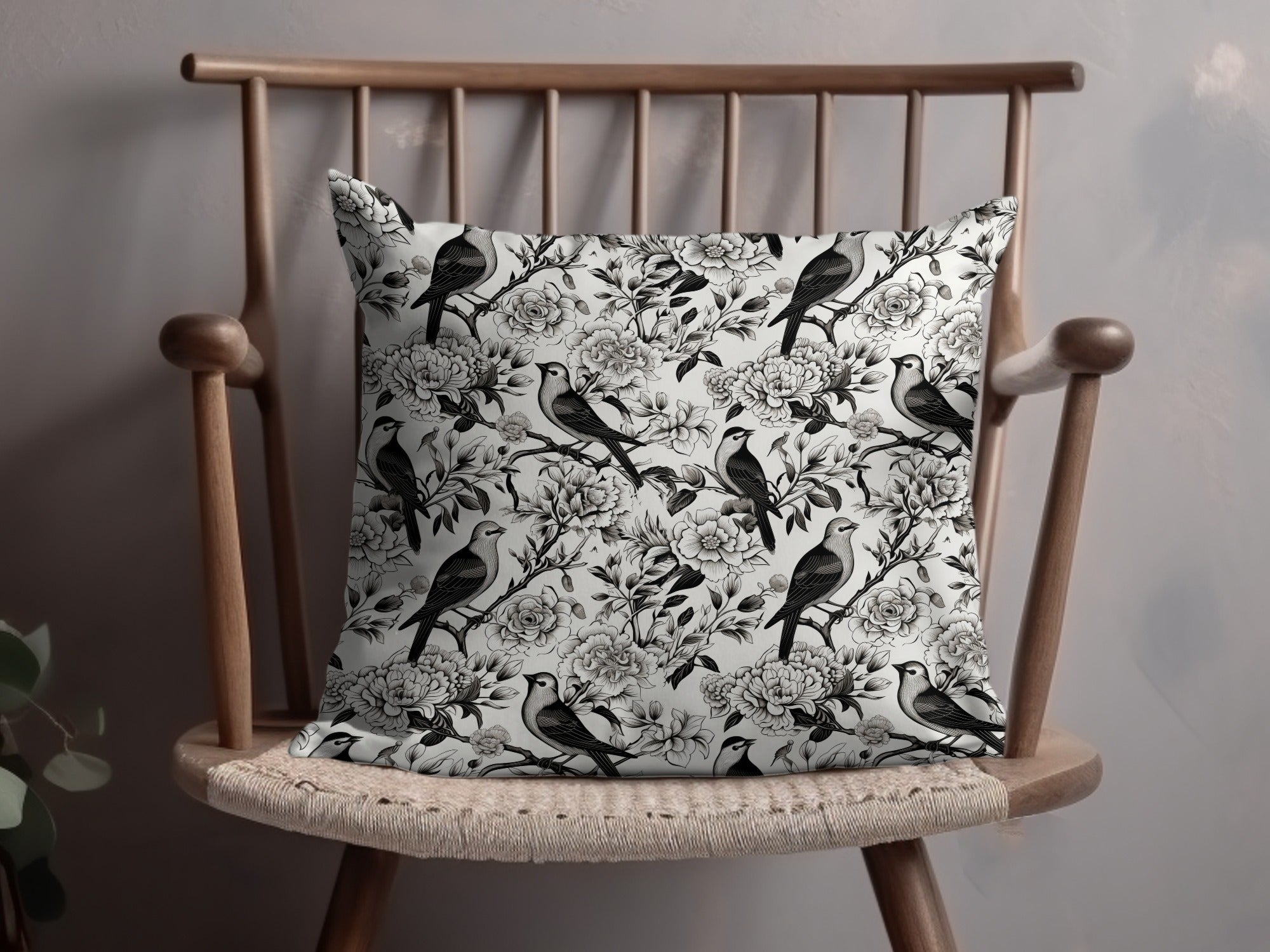 Black and White Bird Toile Seamless Pattern Modern Chinoiserie - Moore and Mountain