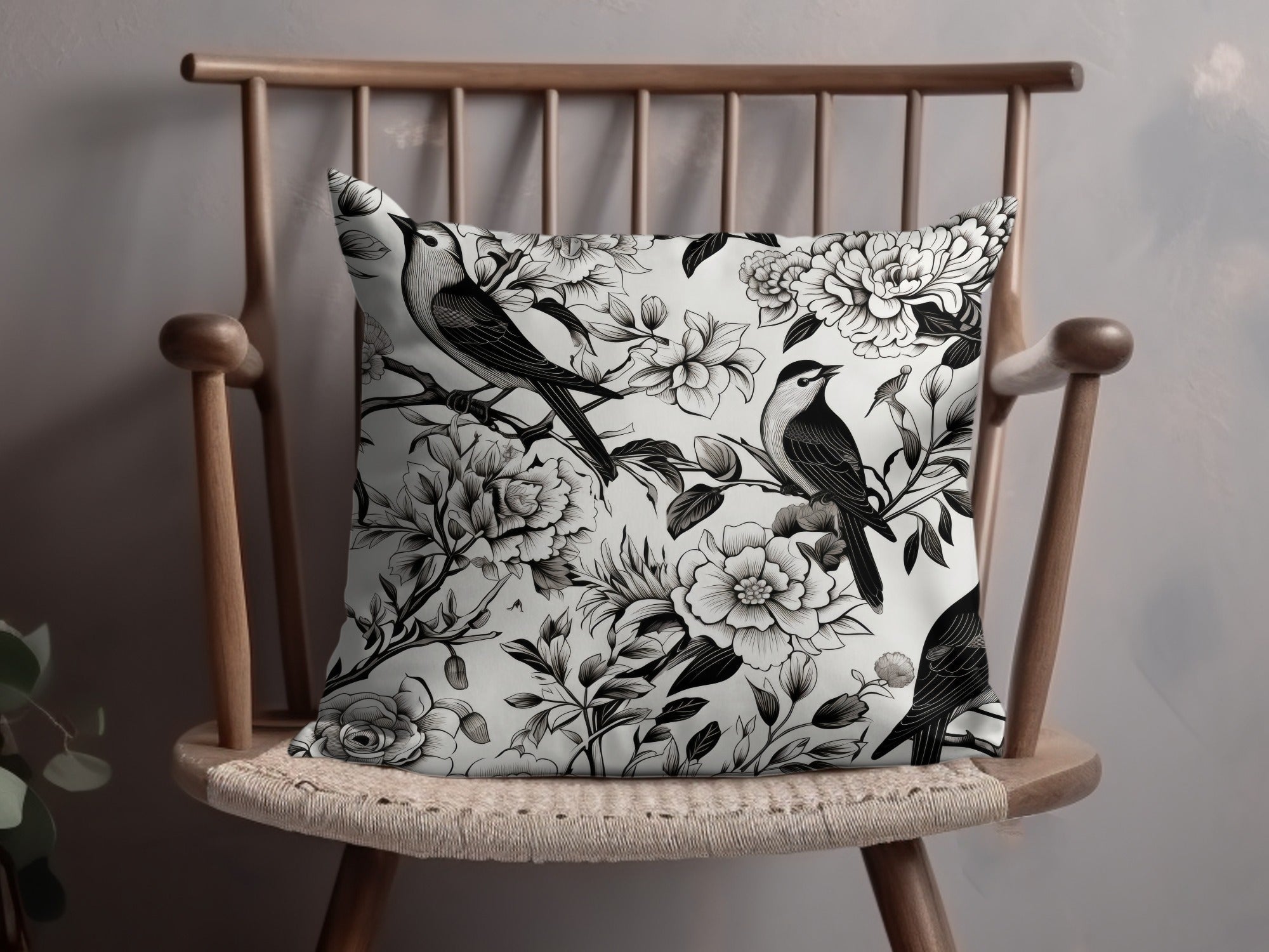 Black and White Bird Toile Seamless Pattern Modern Chinoiserie - Moore and Mountain