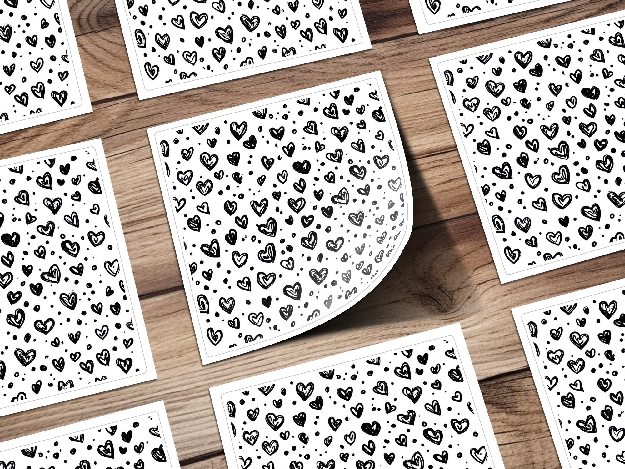 Black and White Hearts Doodle, Abstract Digital Pattern, Seamless Heart Design, Love Digital Paper, Scrapbook Paper Digital, Heart Pattern - Moore and Mountain