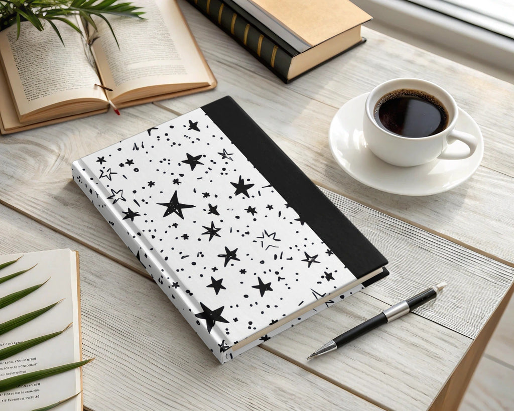 Black and White Star Doodle, Abstract Digital Paper, Modern Geometric Seamless Pattern, Celestial Printable Art, Stars Background - Moore and Mountain