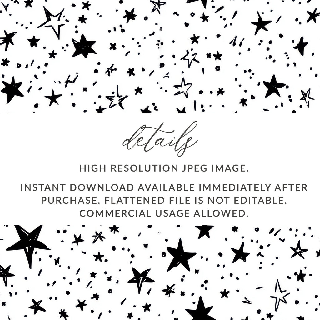 Black and White Star Doodle, Abstract Digital Paper, Modern Geometric Seamless Pattern, Celestial Printable Art, Stars Background - Moore and Mountain