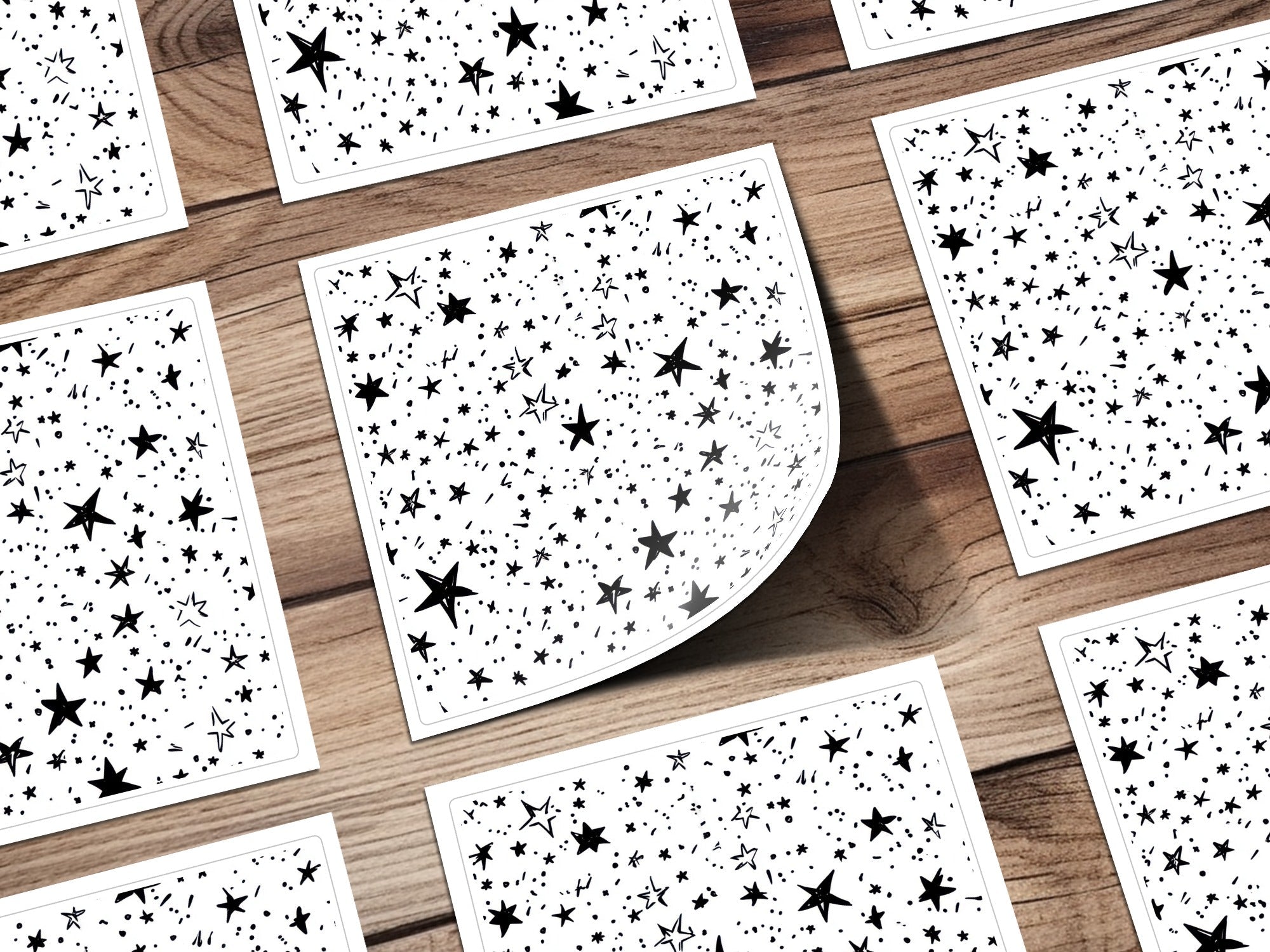 Black and White Star Doodle, Abstract Digital Paper, Modern Geometric Seamless Pattern, Celestial Printable Art, Stars Background - Moore and Mountain