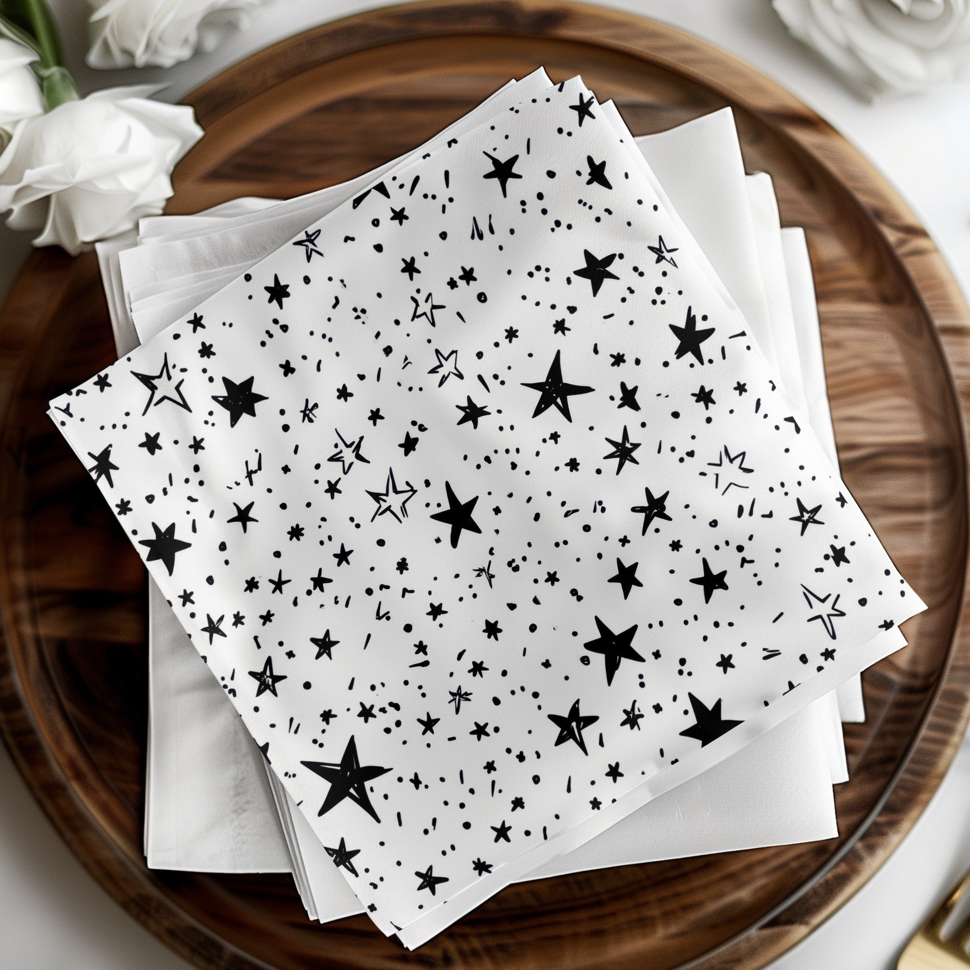 Black and White Star Doodle, Abstract Digital Paper, Modern Geometric Seamless Pattern, Celestial Printable Art, Stars Background - Moore and Mountain