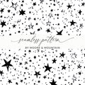 Black and White Star Doodle, Abstract Digital Paper, Modern Geometric Seamless Pattern, Celestial Printable Art, Stars Background - Moore and Mountain