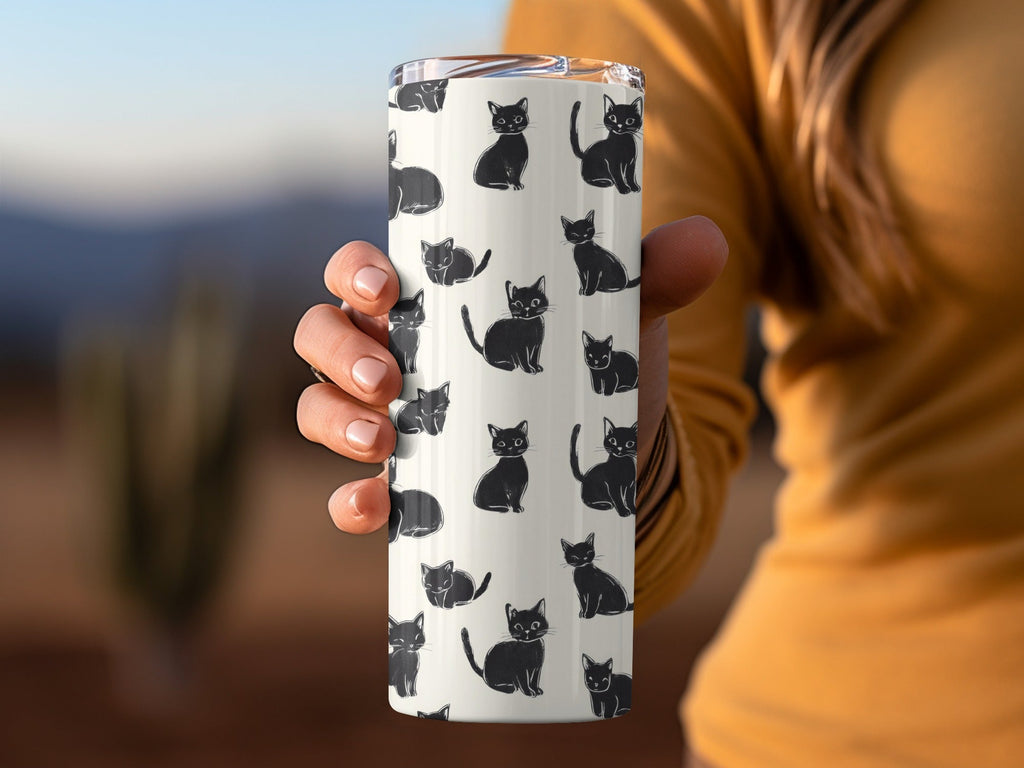 Black Cat Digital Paper, Kitten Seamless Pattern, Cute Animal Illustration, Digital Backgrounds, Scrapbooking, Crafts, Fabric, Commercial - Moore and Mountain