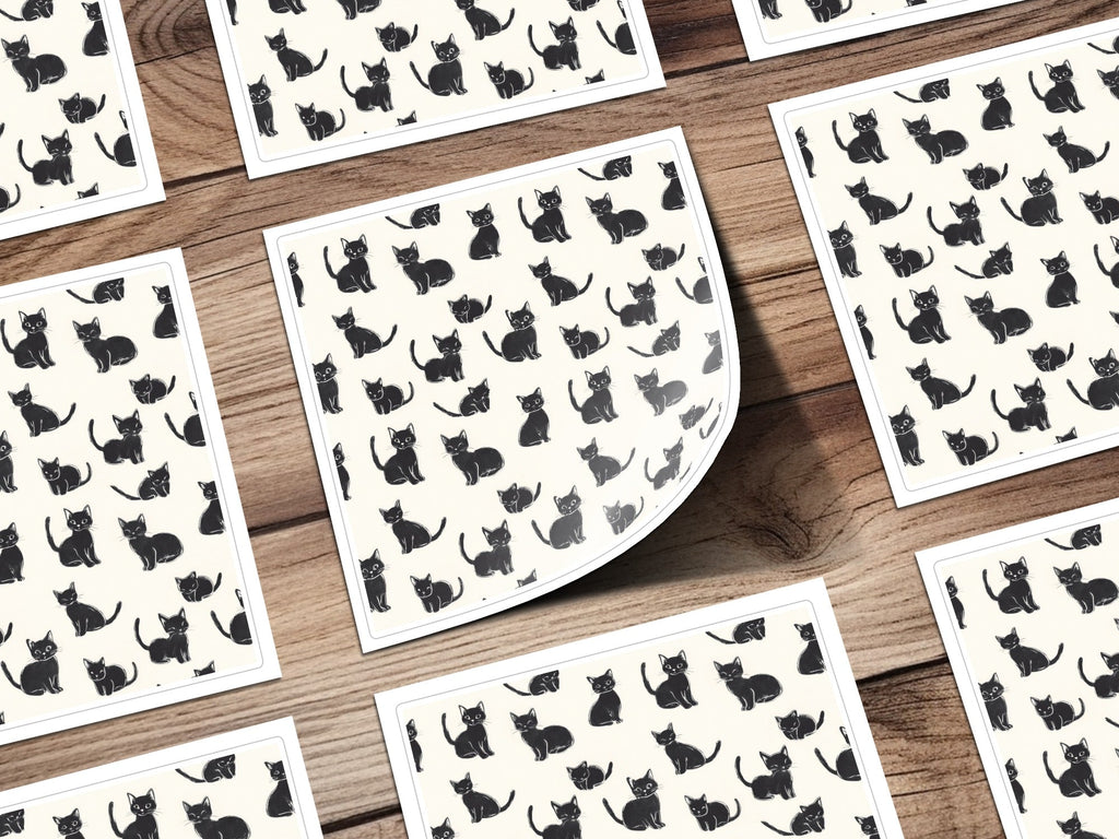 Black Cat Digital Paper, Kitten Seamless Pattern, Cute Animal Illustration, Digital Backgrounds, Scrapbooking, Crafts, Fabric, Commercial - Moore and Mountain