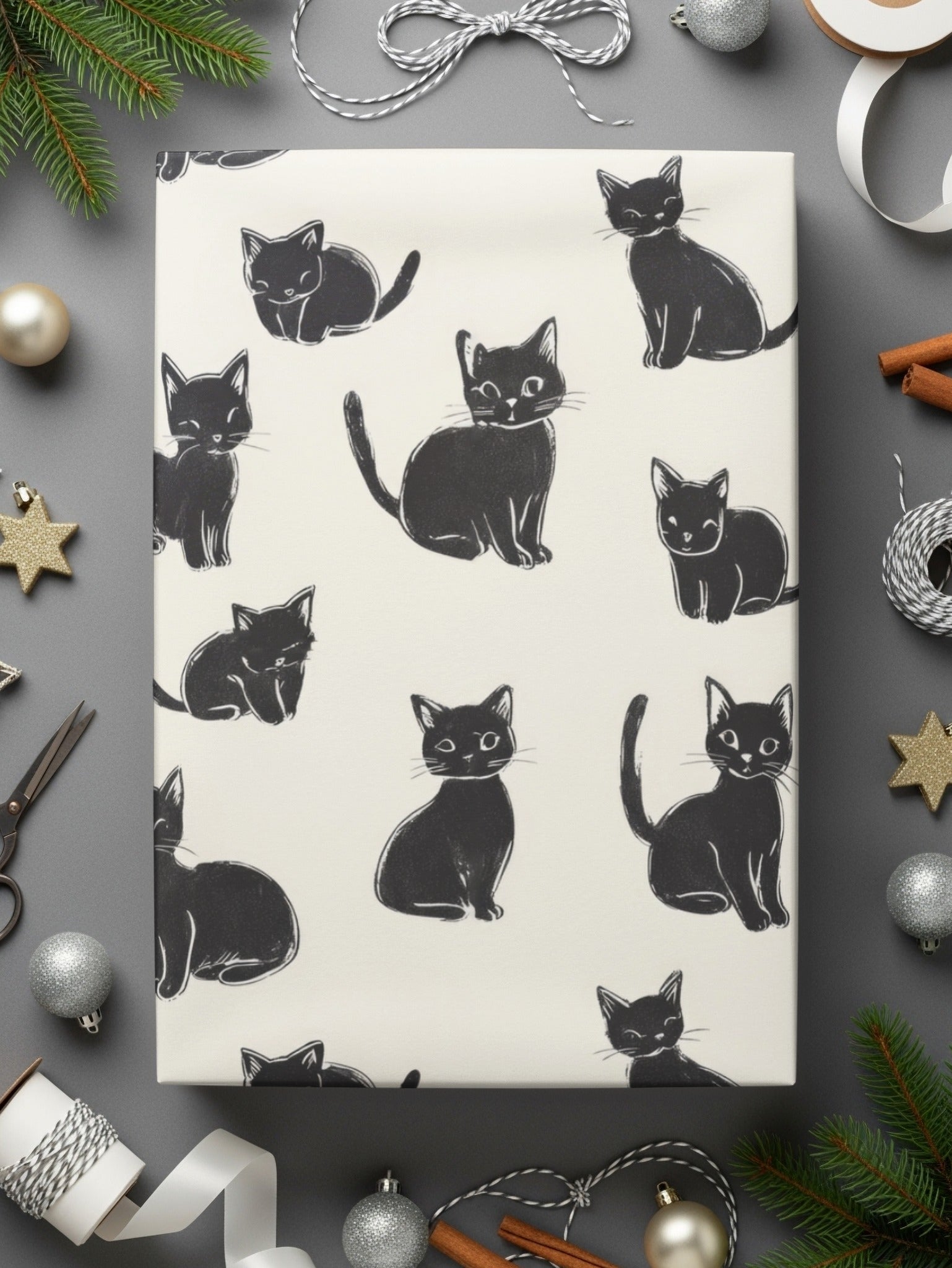 Black Cat Digital Paper, Kitten Seamless Pattern, Cute Animal Illustration, Digital Backgrounds, Scrapbooking, Crafts, Fabric, Commercial - Moore and Mountain