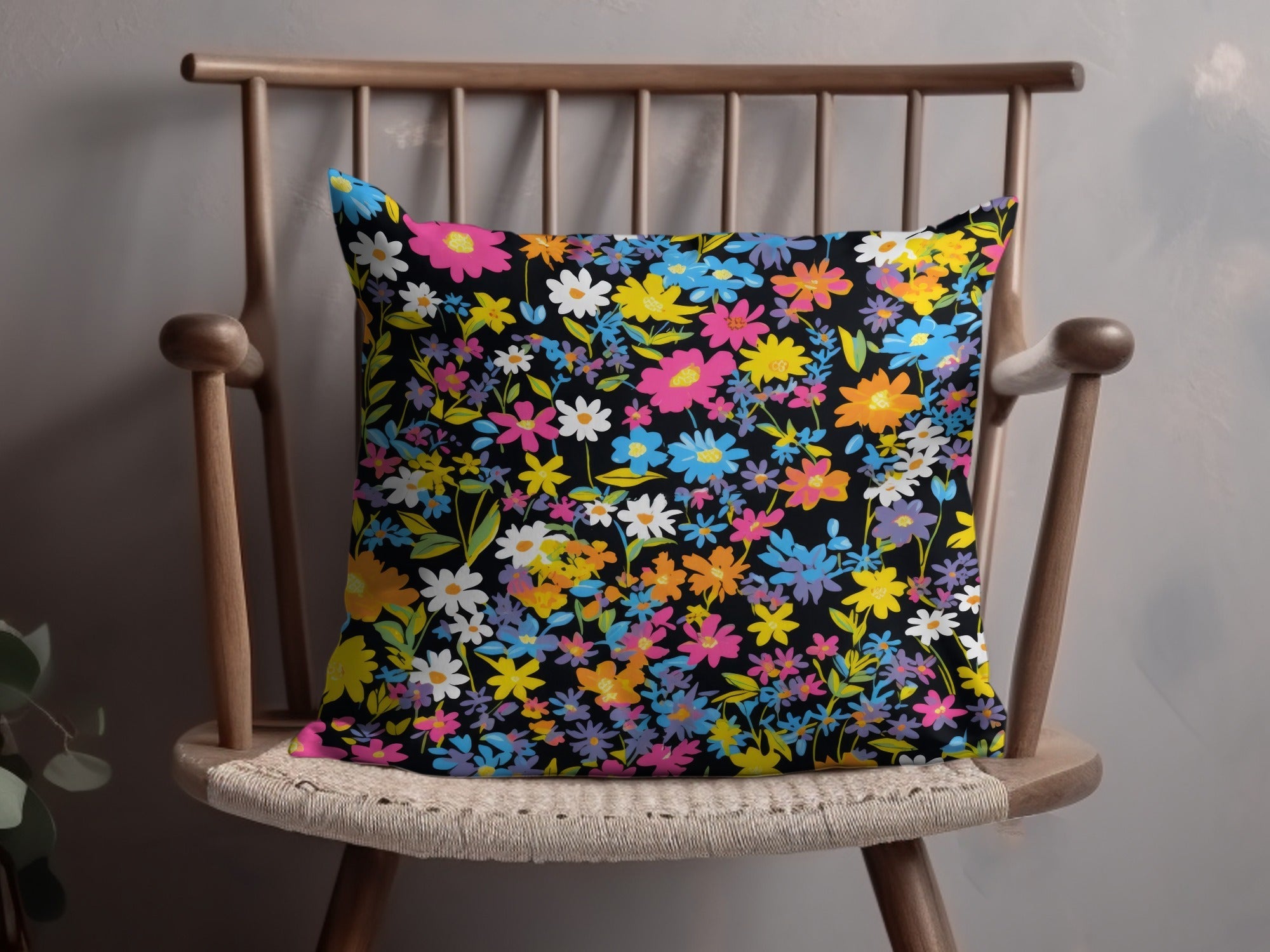 Black Ditsy Floral Digital Paper, Seamless Flower Pattern Dark - Moore and Mountain