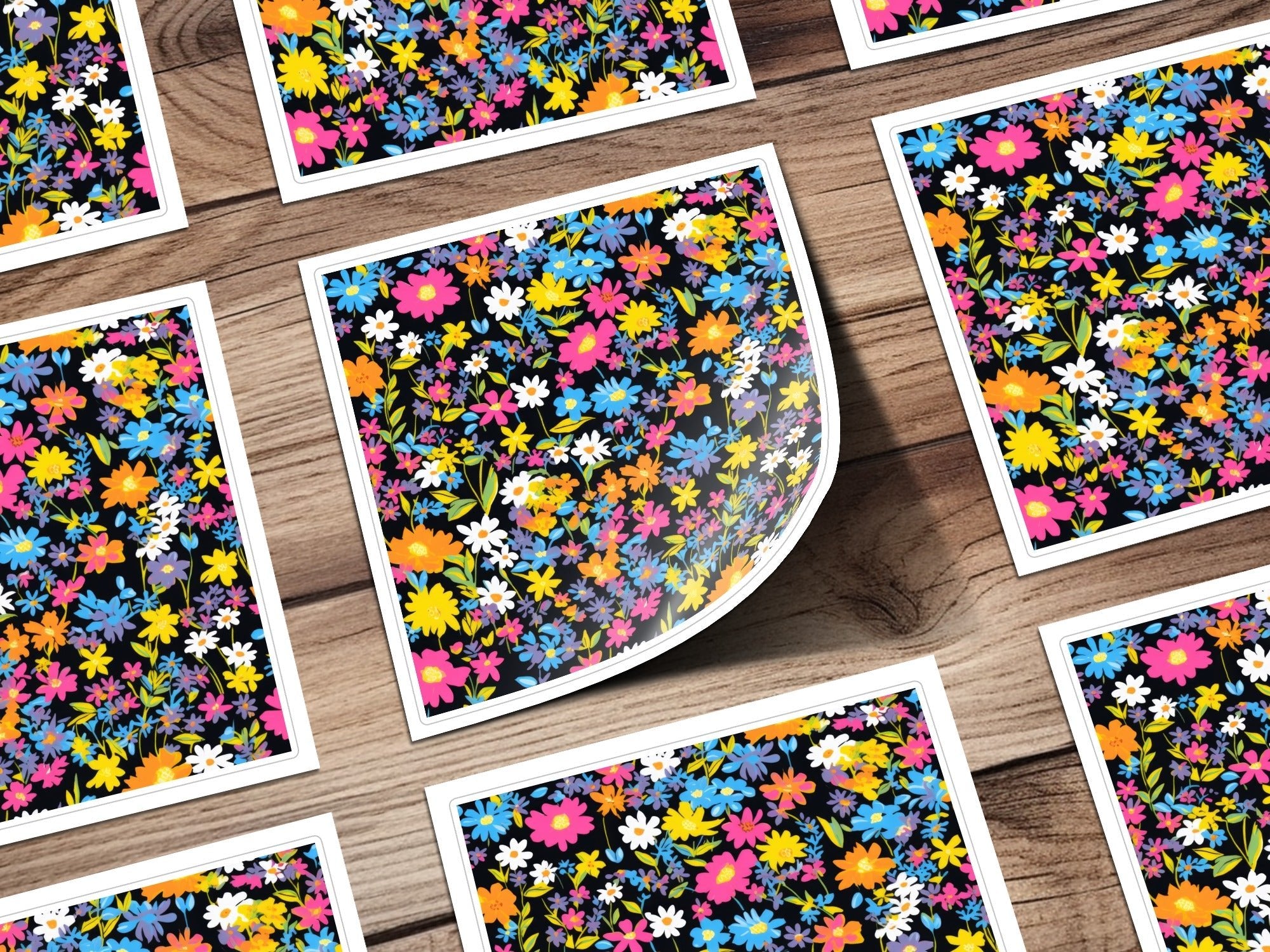 Black Ditsy Floral Digital Paper, Seamless Flower Pattern Dark - Moore and Mountain