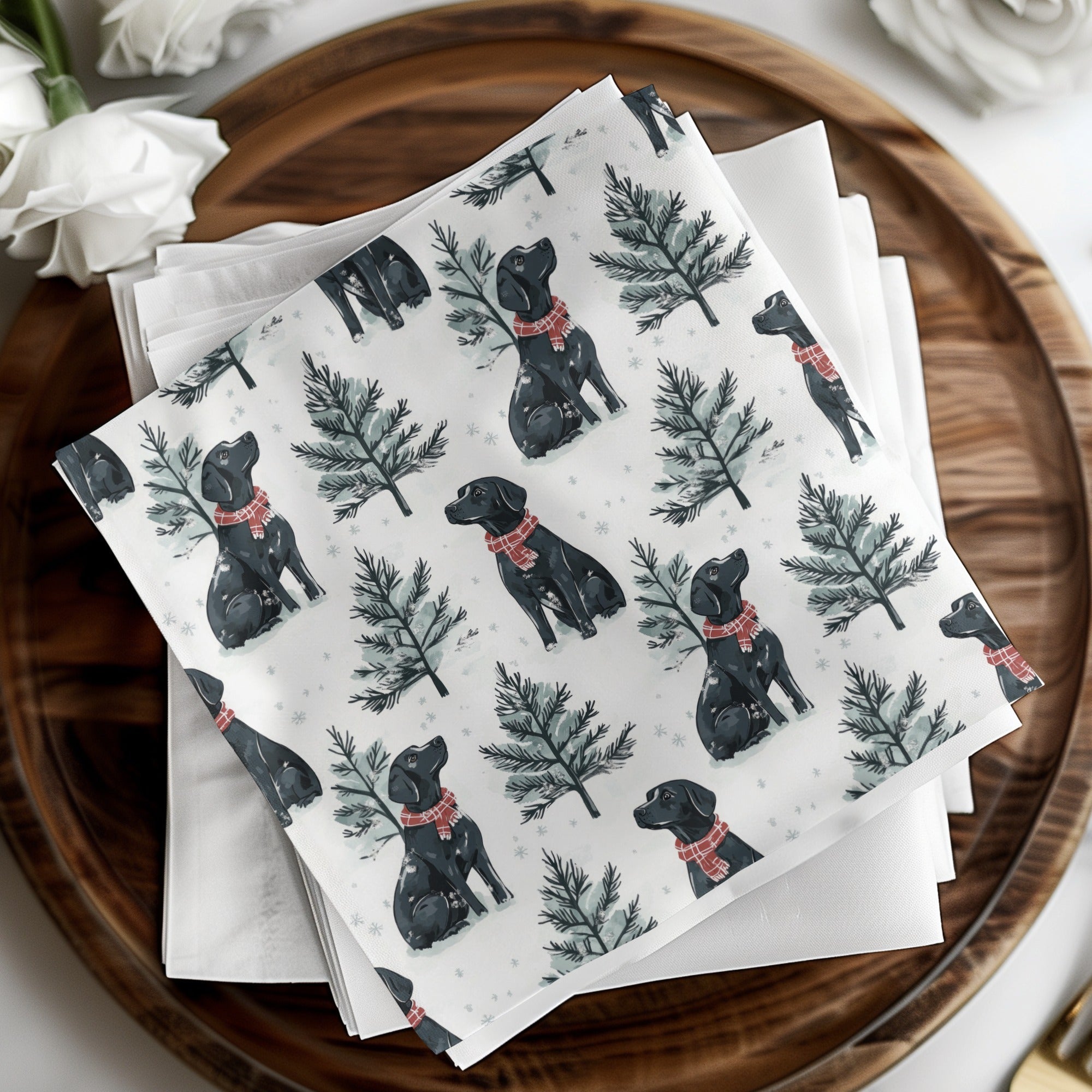 Black Labrador Winter Digital Art, Christmas Dog Pattern, Holiday Pet Print, Neutral Wallpaper, Scandinavian Dogs Decor - Moore and Mountain
