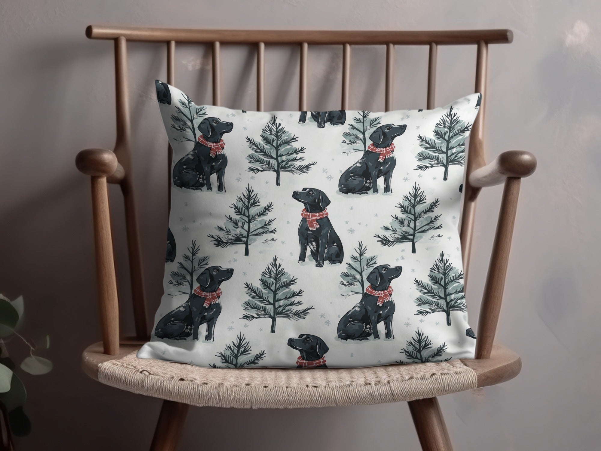 Black Labrador Winter Digital Art, Christmas Dog Pattern, Holiday Pet Print, Neutral Wallpaper, Scandinavian Dogs Decor - Moore and Mountain