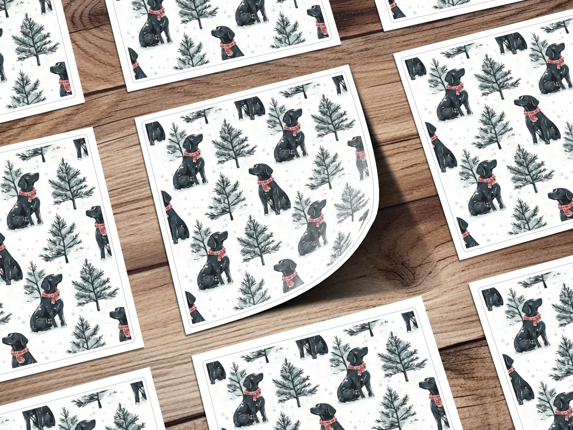 Black Labrador Winter Digital Art, Christmas Dog Pattern, Holiday Pet Print, Neutral Wallpaper, Scandinavian Dogs Decor - Moore and Mountain