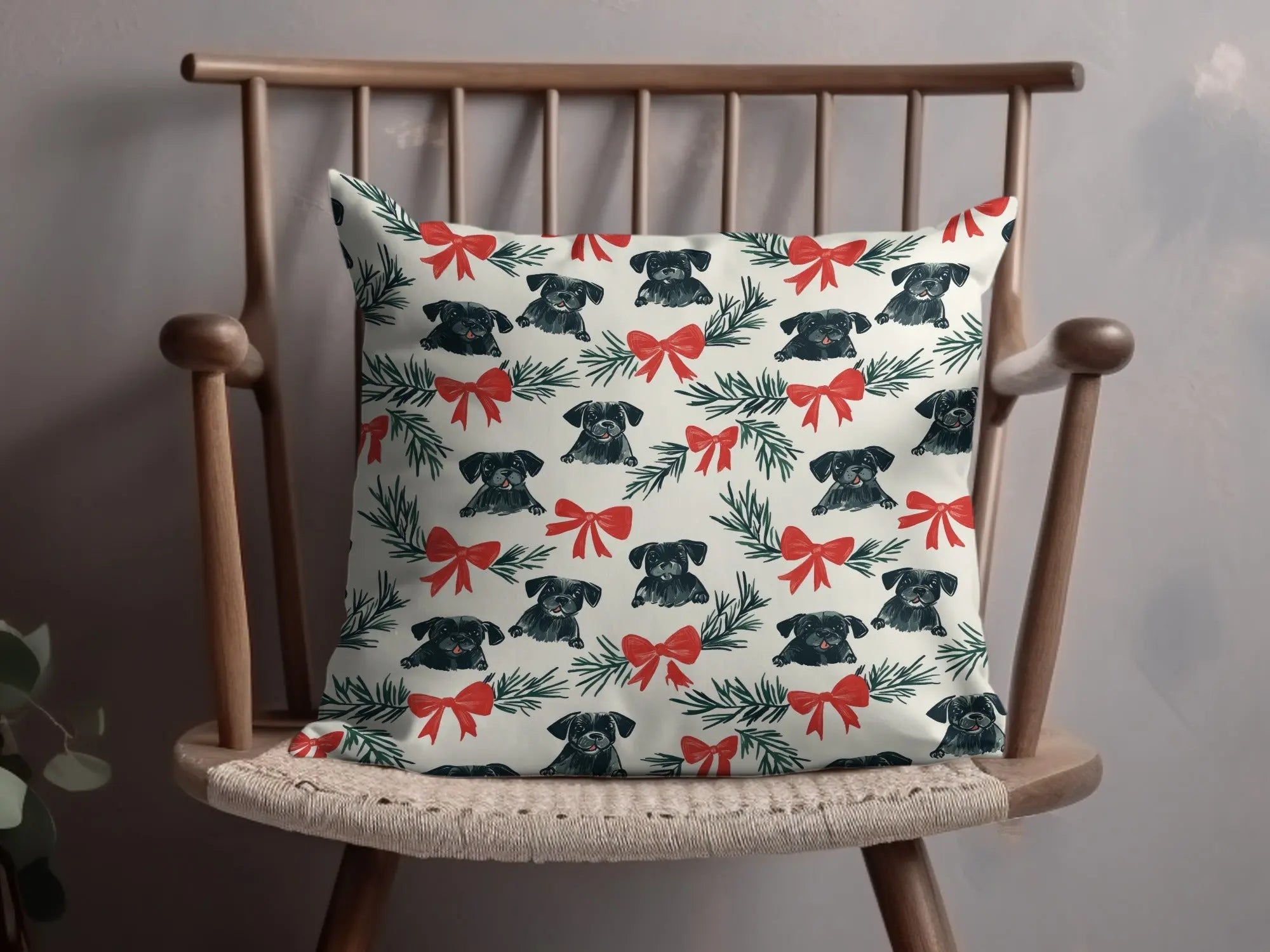 Black Pug Christmas Digital Seamless Pattern, Festive Dog Print, Pet Lover Fabric Design, Holiday Gift Wrap Pattern, 12x12 inches - Moore and Mountain