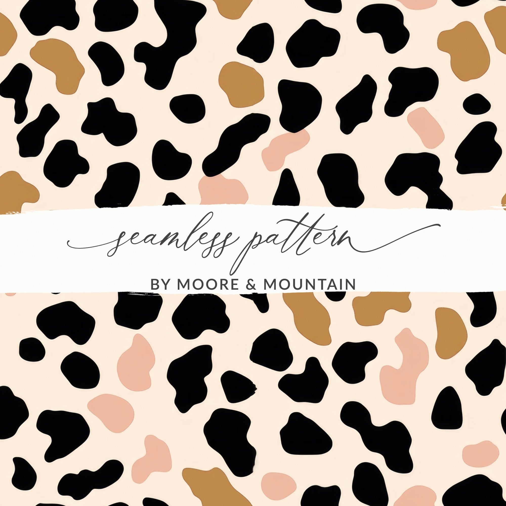 Black, Tan, Blush Cow Print Digital Paper, Neutral Aesthetic Pattern, Seamless Animal Print, Farmhouse Decor, Abstract Digital Download - Moore and Mountain