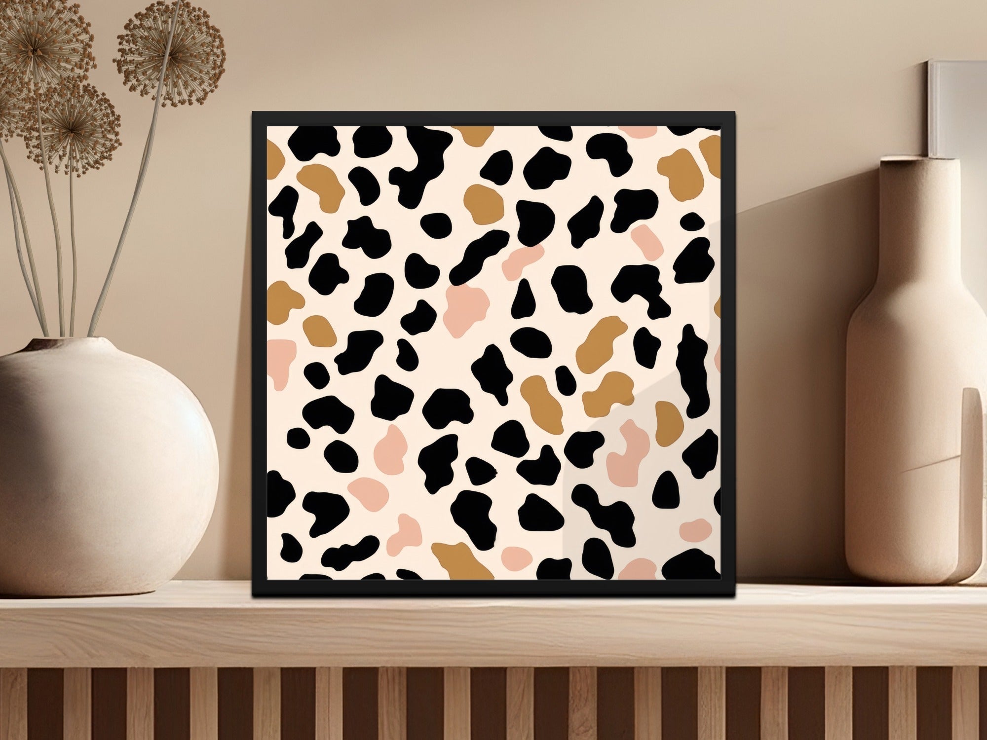 Black, Tan, Blush Cow Print Digital Paper, Neutral Aesthetic Pattern, Seamless Animal Print, Farmhouse Decor, Abstract Digital Download - Moore and Mountain