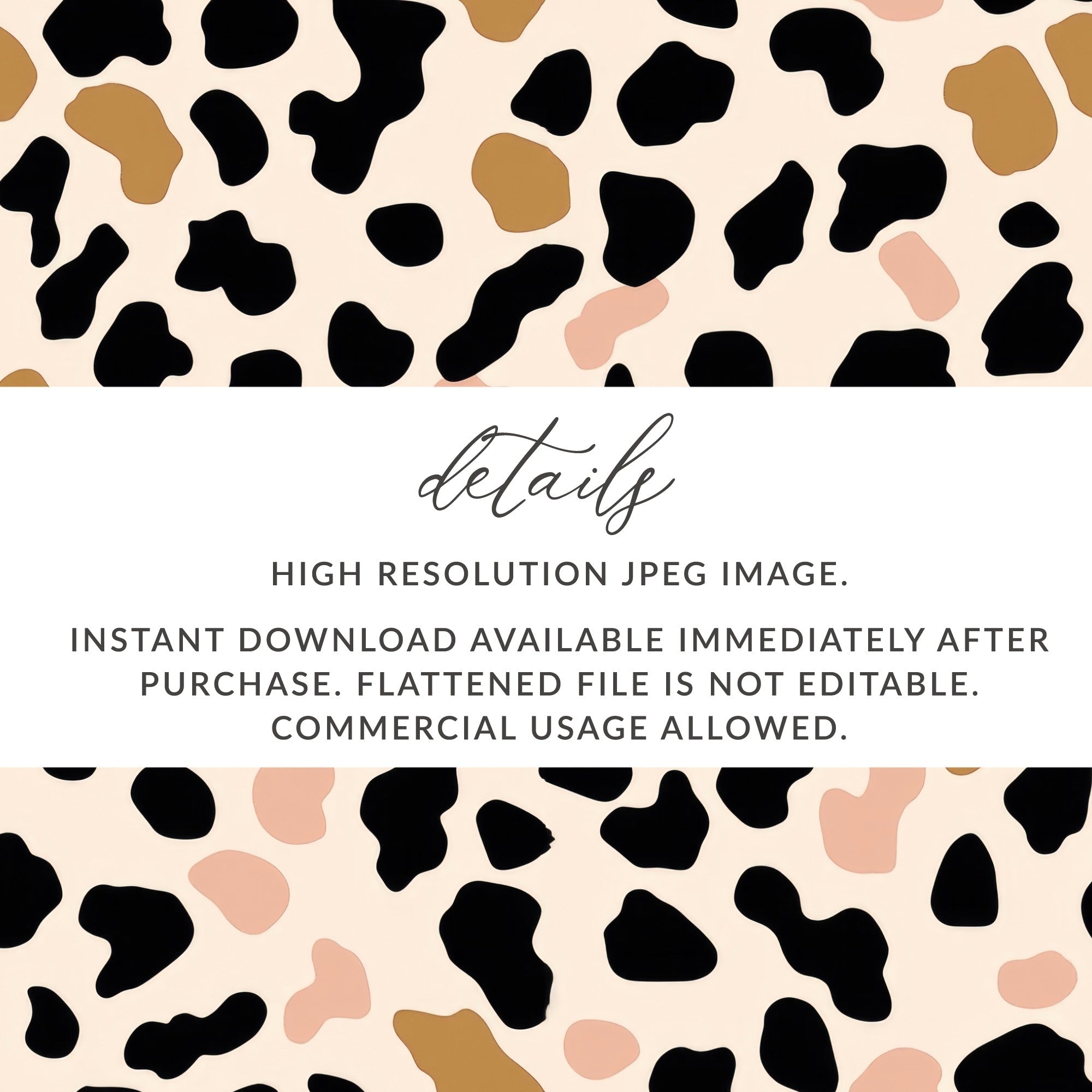 Black, Tan, Blush Cow Print Digital Paper, Neutral Aesthetic Pattern, Seamless Animal Print, Farmhouse Decor, Abstract Digital Download - Moore and Mountain