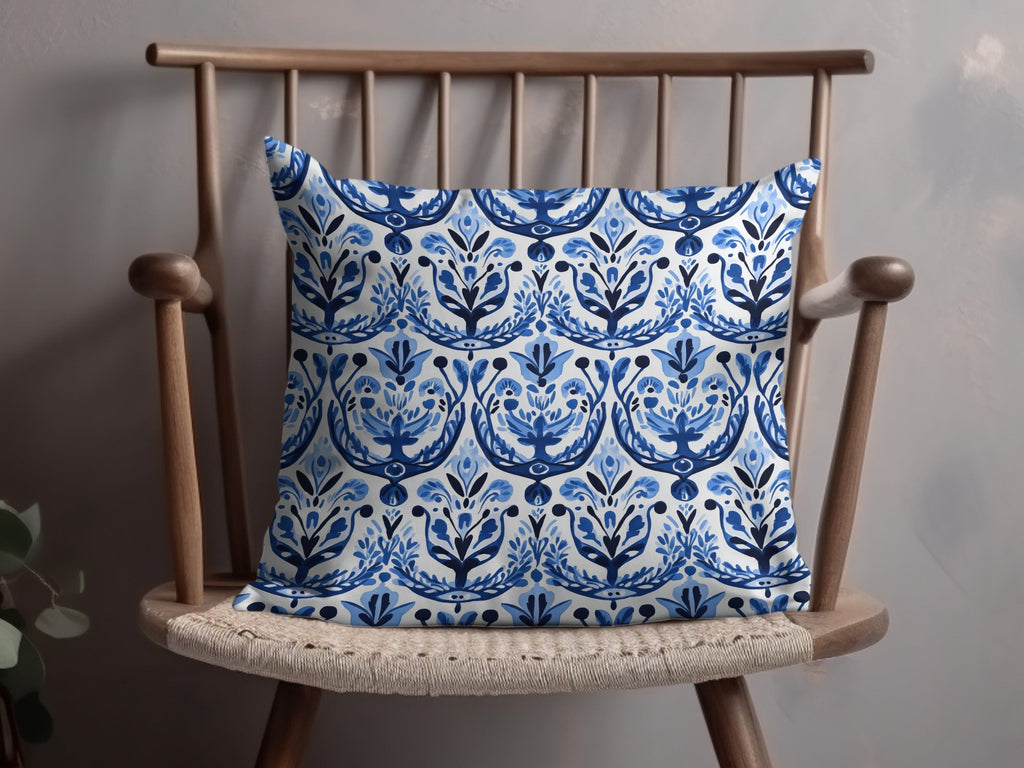 Blue and White Floral Pattern Seamless Vector Background Digital - Moore and Mountain