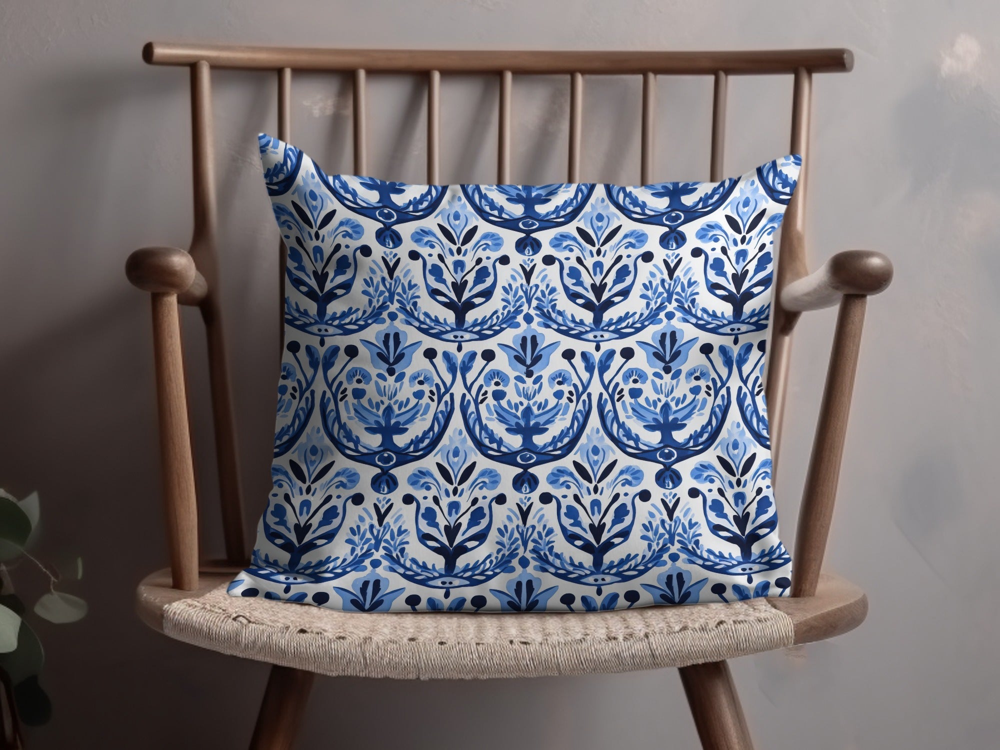 Blue and White Floral Pattern Seamless Vector Background Digital - Moore and Mountain