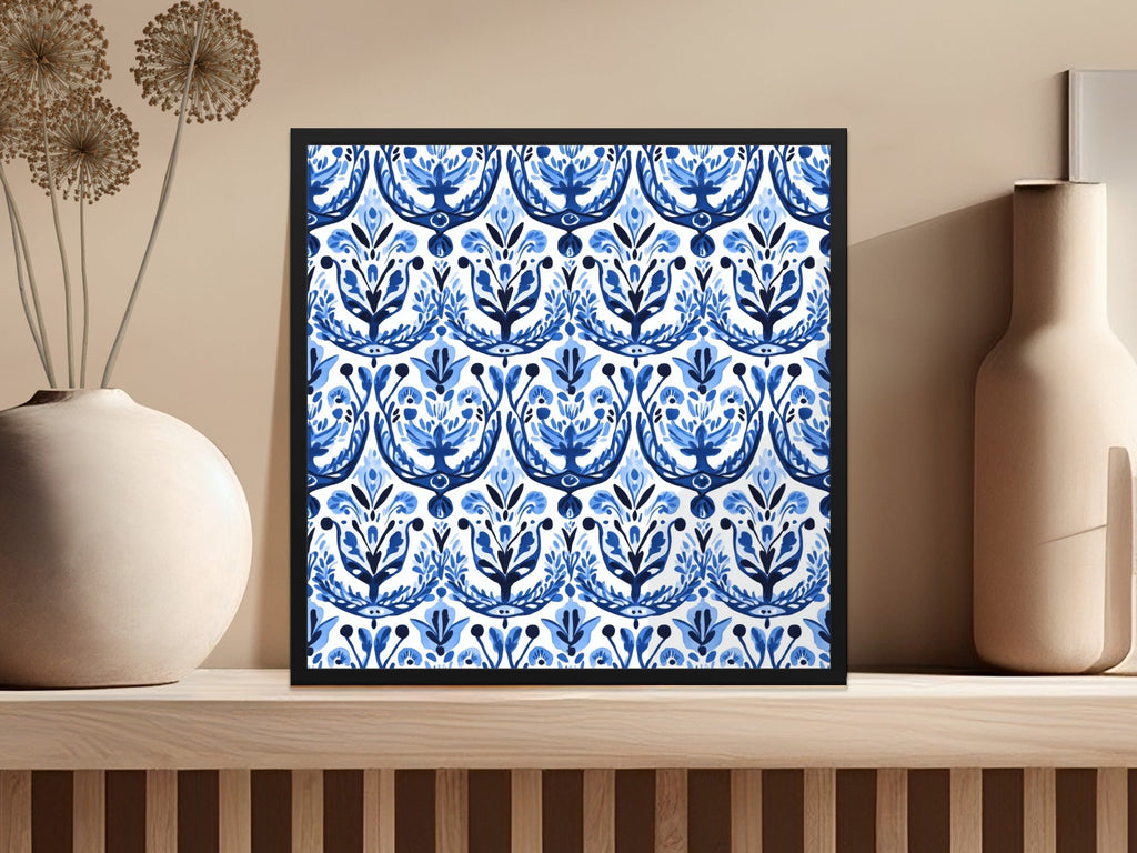 Blue and White Floral Pattern Seamless Vector Background Digital - Moore and Mountain