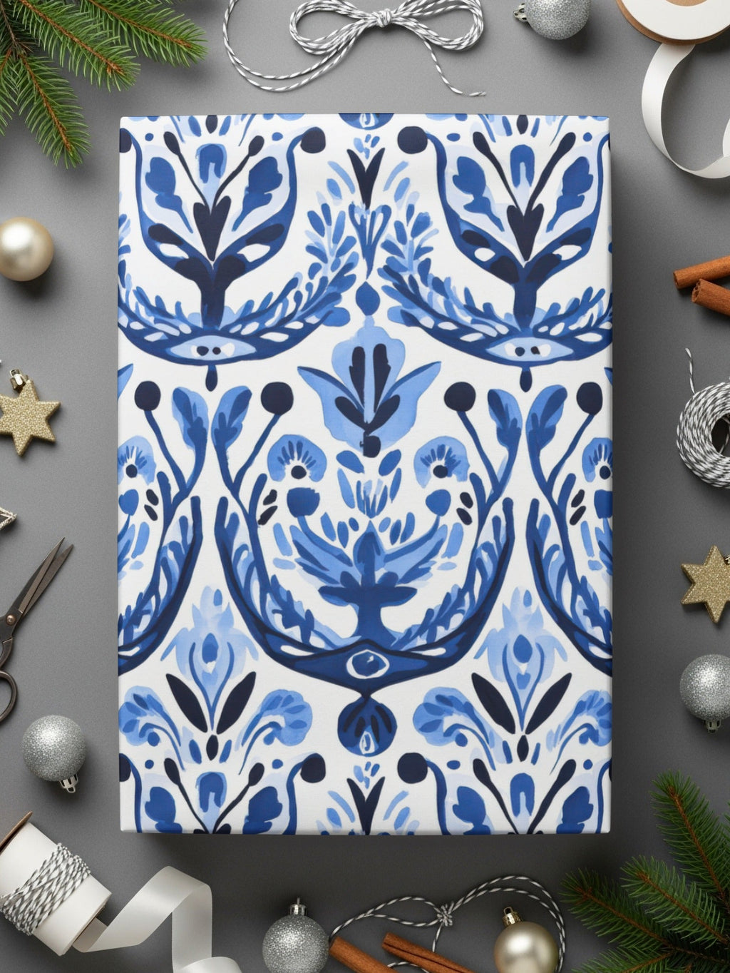 Blue and White Floral Pattern Seamless Vector Background Digital - Moore and Mountain