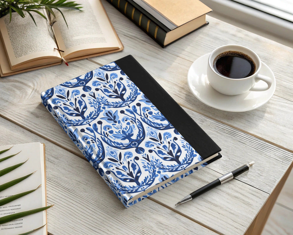 Blue and White Floral Pattern Seamless Vector Background Digital - Moore and Mountain