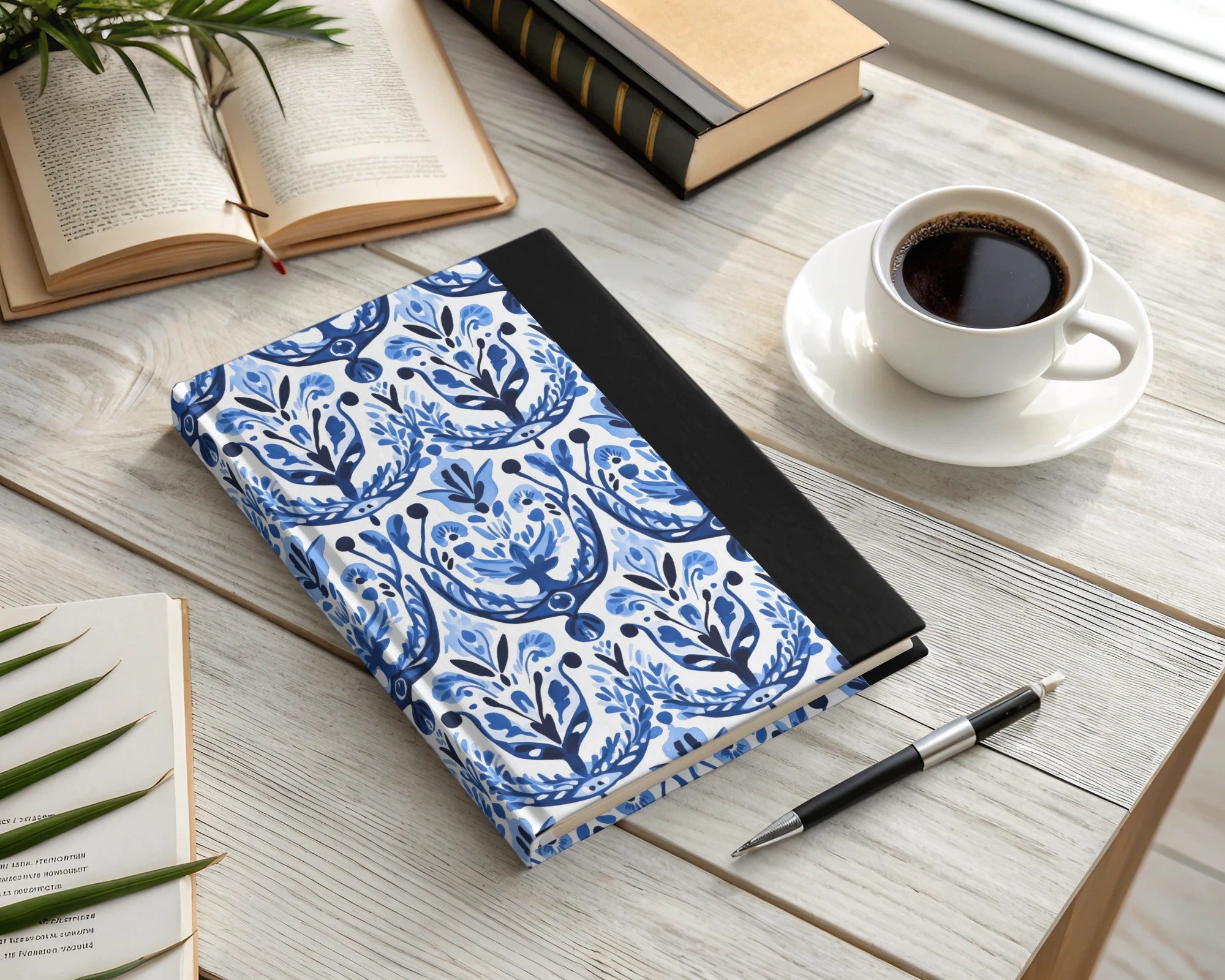 Blue and White Floral Pattern Seamless Vector Background Digital - Moore and Mountain