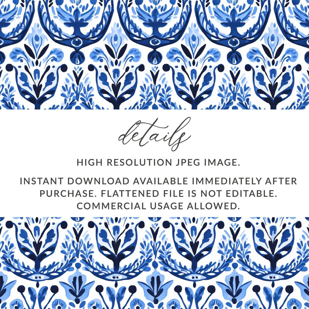 Blue and White Floral Pattern Seamless Vector Background Digital - Moore and Mountain