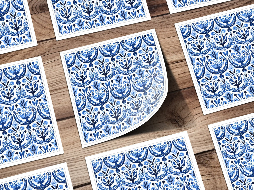 Blue and White Floral Pattern Seamless Vector Background Digital - Moore and Mountain