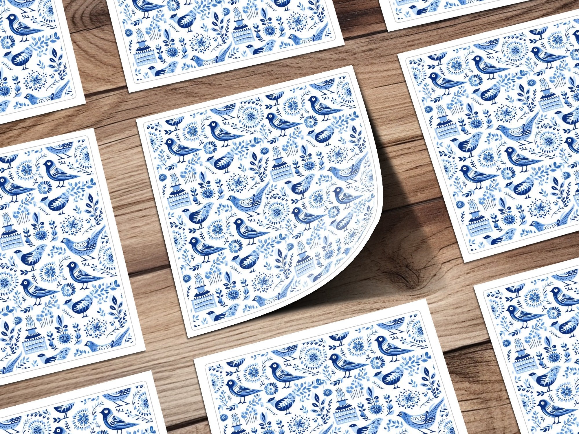 Blue Birds Seamless Pattern, Delftware Style Digital Paper, Bird Floral Design, Repeating Tile, Scandinavian Printable, Digital Download - Moore and Mountain