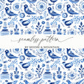 Blue Birds Seamless Pattern, Delftware Style Digital Paper, Bird Floral Design, Repeating Tile, Scandinavian Printable, Digital Download - Moore and Mountain