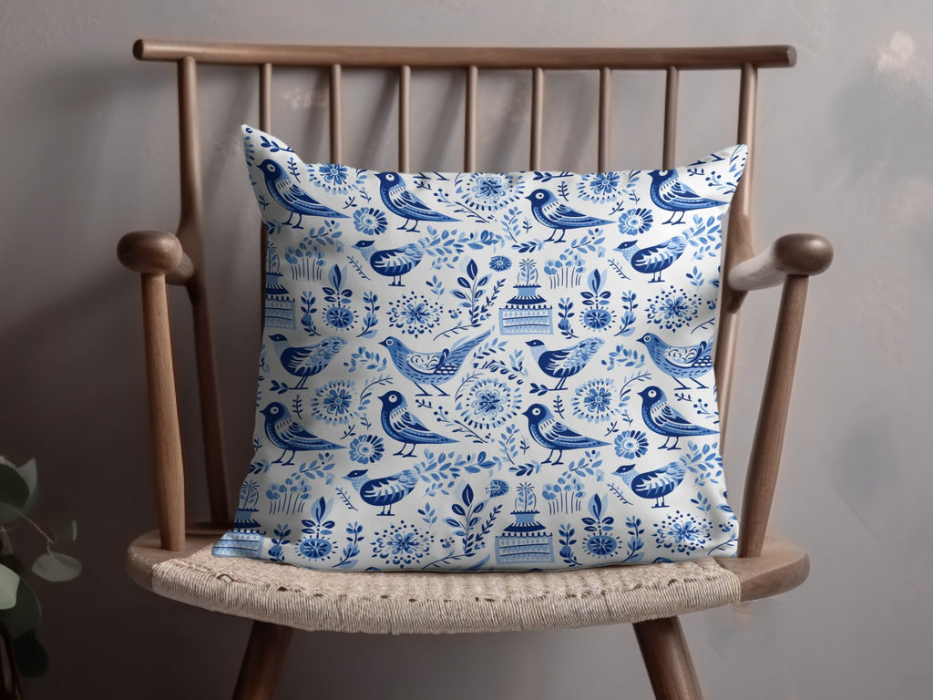 Blue Birds Seamless Pattern, Delftware Style Digital Paper, Bird Floral Design, Repeating Tile, Scandinavian Printable, Digital Download - Moore and Mountain