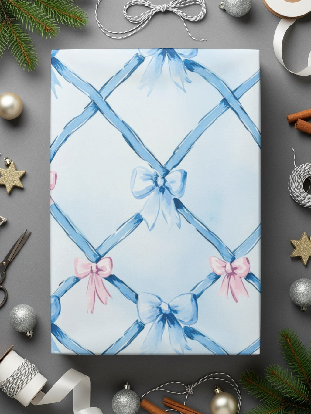 Blue Bow Digital Paper, Pink Bows Pattern, Watercolor Floral, Abstract Background, Digital Seamless Pattern, Scrapbook Paper, Commercial Use - Moore and Mountain