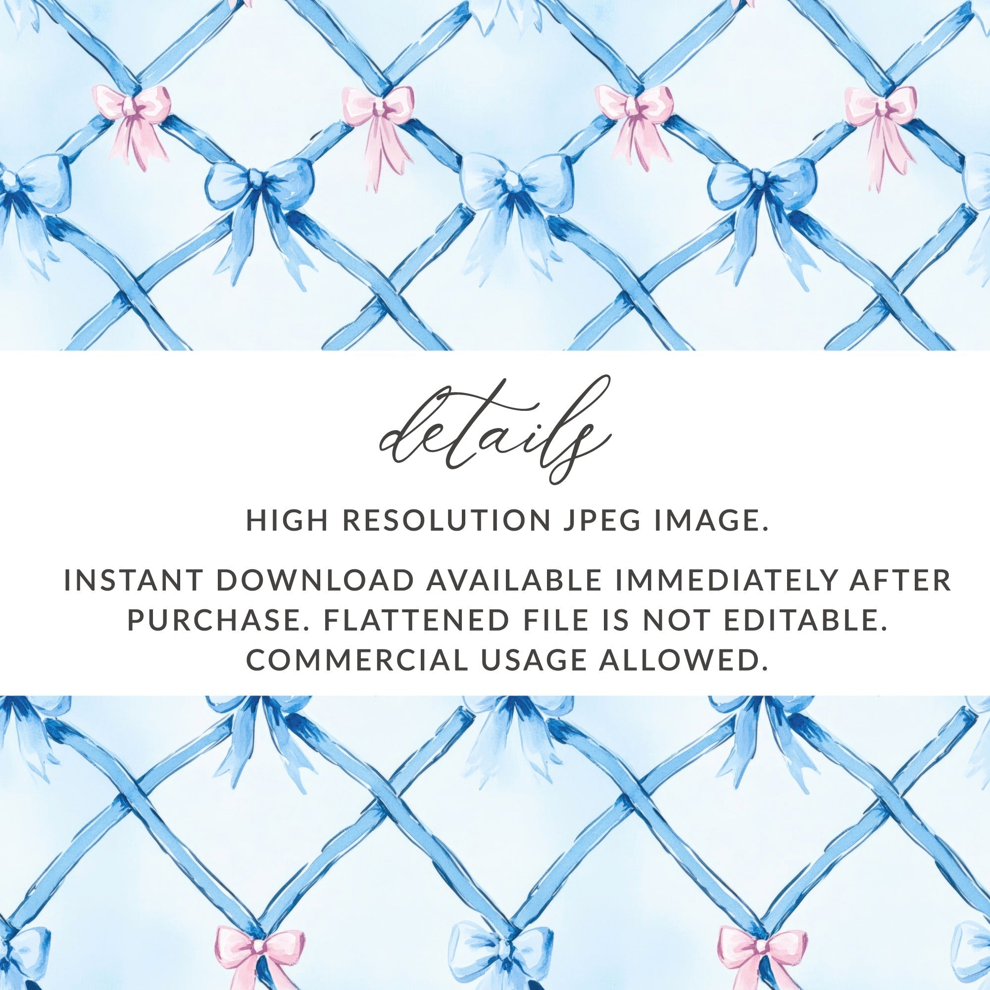 Blue Bow Digital Paper, Pink Bows Pattern, Watercolor Floral, Abstract Background, Digital Seamless Pattern, Scrapbook Paper, Commercial Use - Moore and Mountain