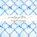 Blue Bow Digital Paper, Pink Bows Pattern, Watercolor Floral, Abstract Background, Digital Seamless Pattern, Scrapbook Paper, Commercial Use - Moore and Mountain