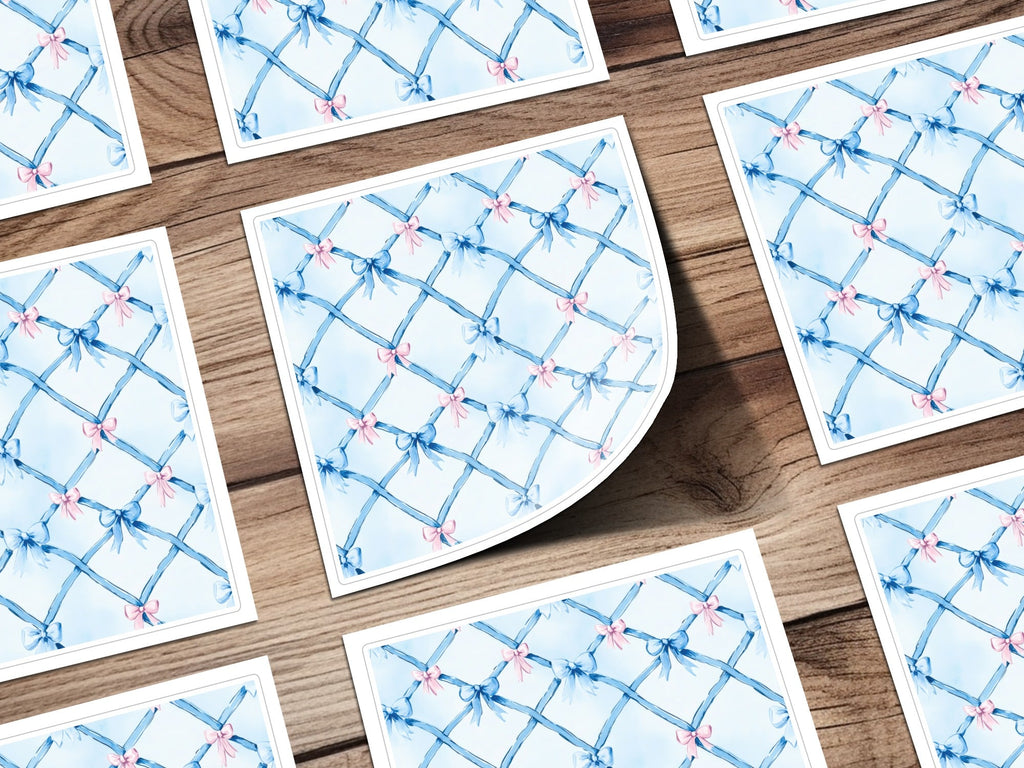 Blue Bow Digital Paper, Pink Bows Pattern, Watercolor Floral, Abstract Background, Digital Seamless Pattern, Scrapbook Paper, Commercial Use - Moore and Mountain