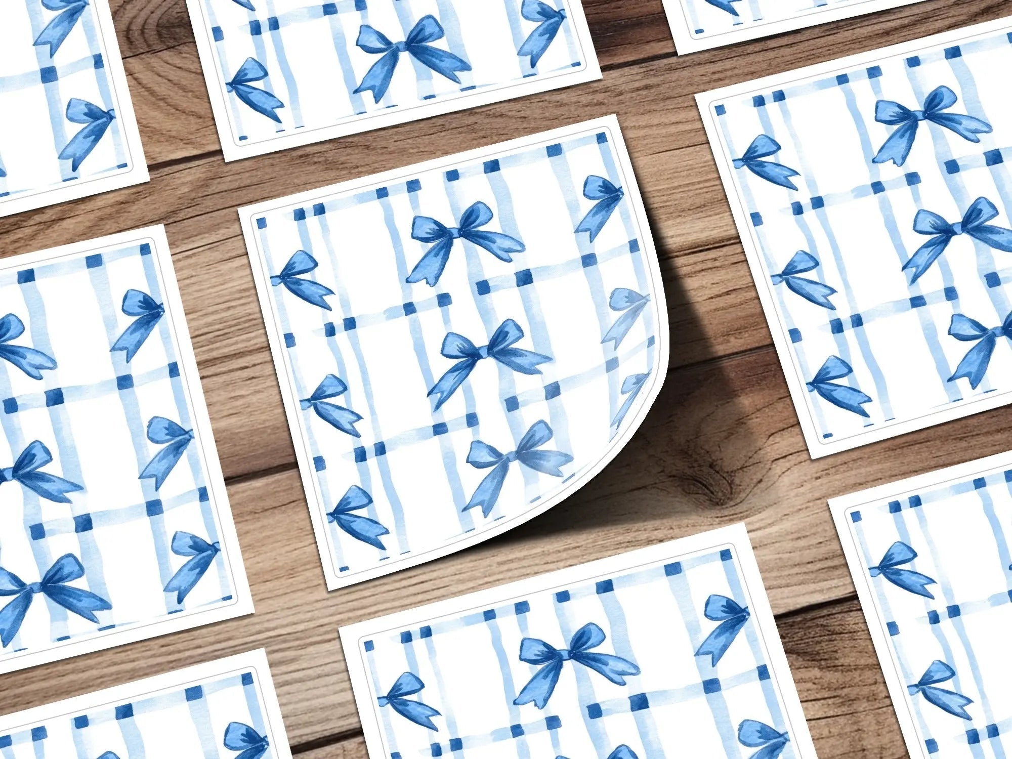 Blue Bow Seamless Digital Paper, Watercolor Plaid Pattern, Fabric Design, Digital Scrapbooking, Ribbon Texture, Gift Wrap, Digital Files - Moore and Mountain