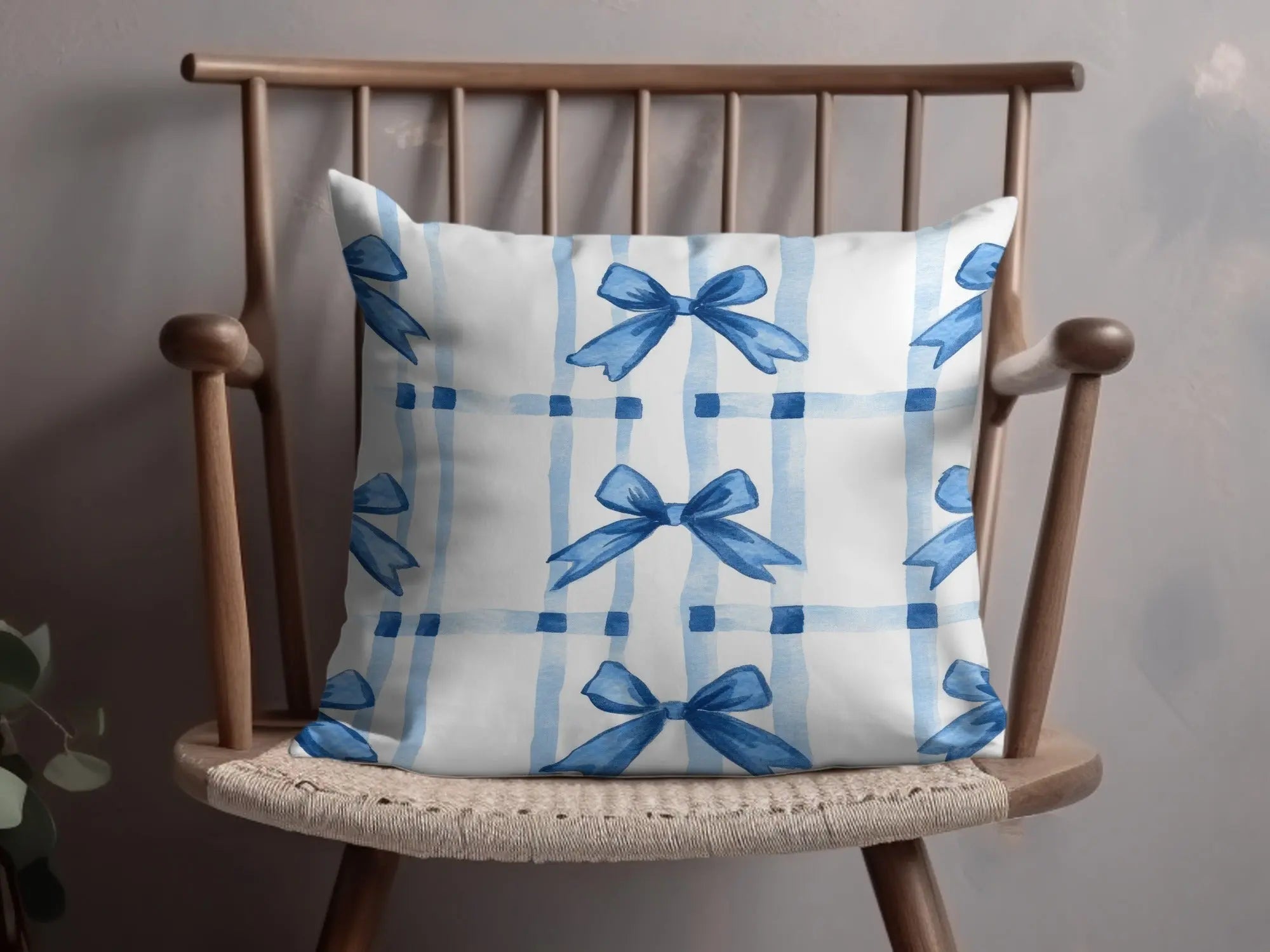 Blue Bow Seamless Digital Paper, Watercolor Plaid Pattern, Fabric Design, Digital Scrapbooking, Ribbon Texture, Gift Wrap, Digital Files - Moore and Mountain