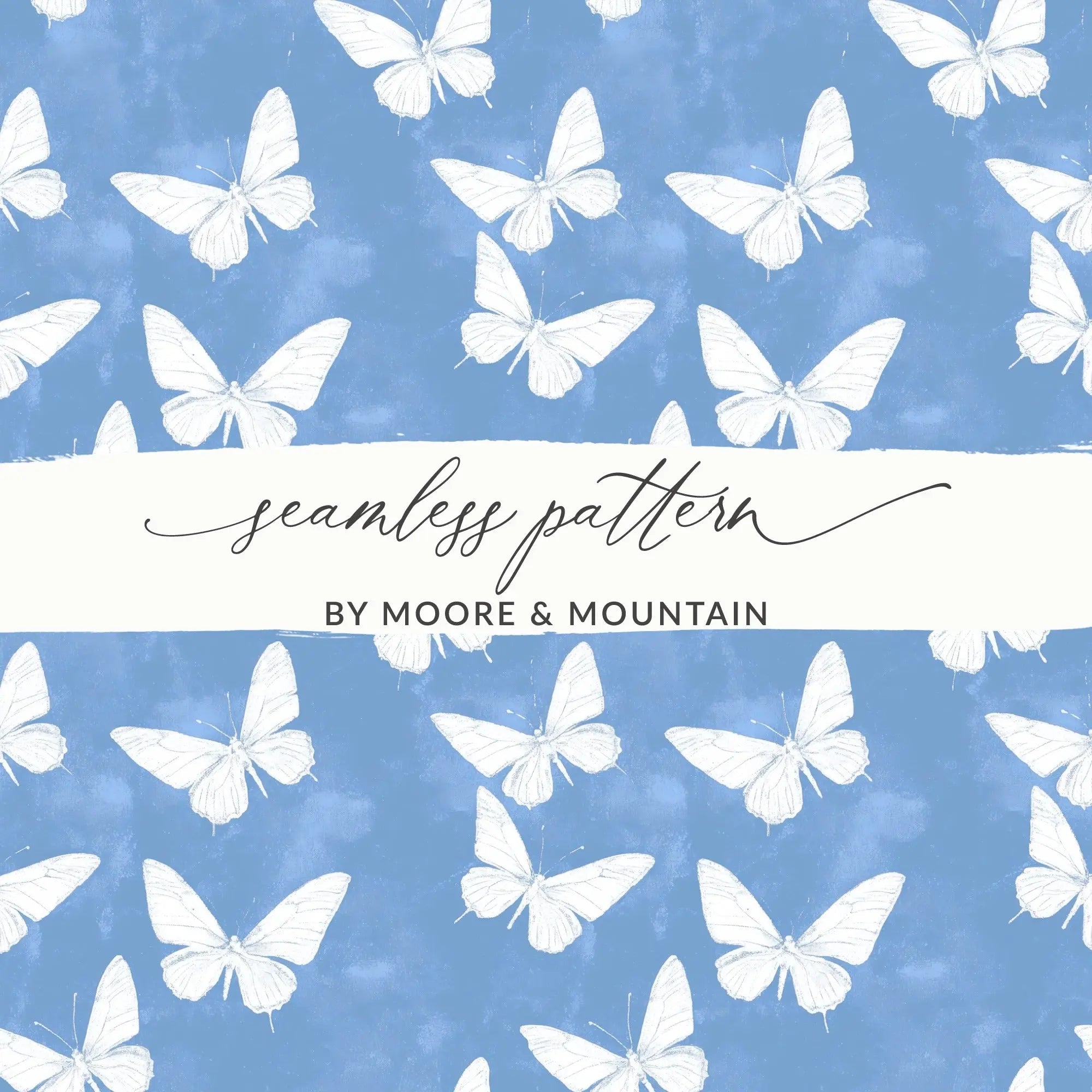 Blue Butterfly Digital Paper, Seamless Butterfly Pattern, Butterfly Background, Commercial Use, Digital Download for Print on Demand - Moore and Mountain