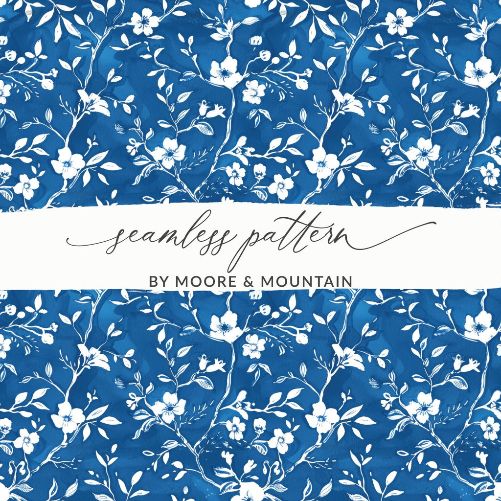 Blue Chinoiserie Pattern Seamless Background - Moore and Mountain