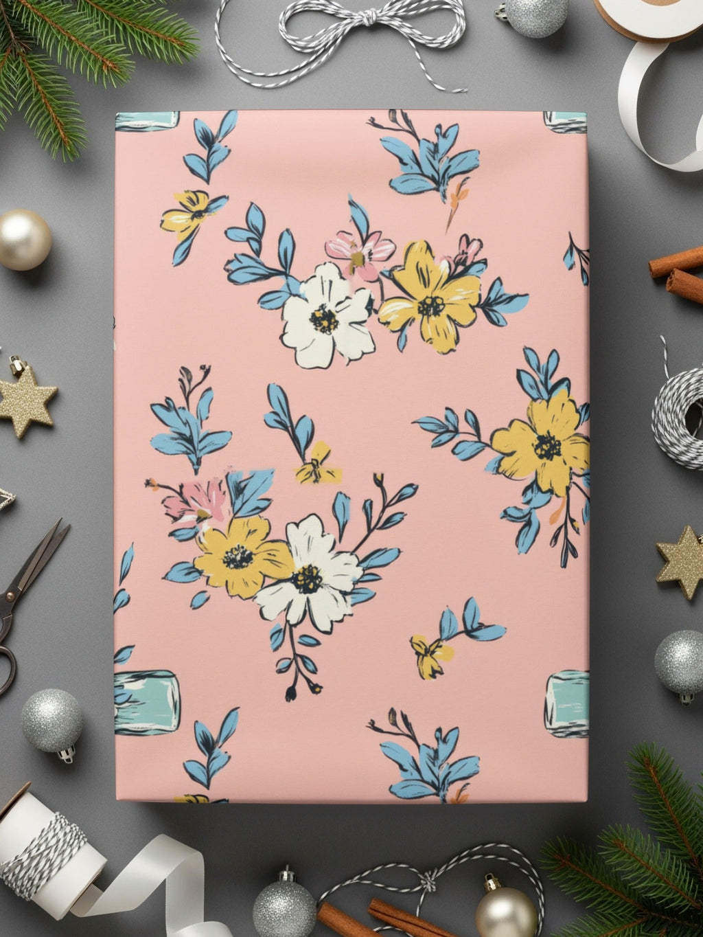 Blue Cross Floral Digital Paper, Pink Spring Flowers Pattern, Christian Seamless Design, Easter Wallpaper Background, Scrapbooking Printable - Moore and Mountain