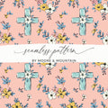 Blue Cross Floral Digital Paper, Pink Spring Flowers Pattern, Christian Seamless Design, Easter Wallpaper Background, Scrapbooking Printable - Moore and Mountain